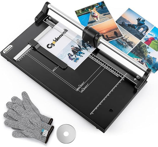 CGOLDENWALL A4 Rotary Paper Trimmer, 12 Sheets, w/Extra Blade & Gloves, for Cardstock Photo, Heavy Duty Paper Cutter for Offices Schools Crafts (14.9 Inch Cut Length)