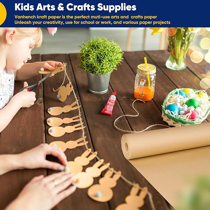 Vanhench 17.5" x 3600" (300') Brown Kraft Paper Roll, Color Art Kraft Craft Paper for Bouquet Flower Birthday Wrapping Crafts Packing, Poster Bulletin Board Paper Floor Covering Table Runner