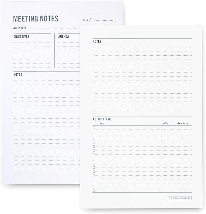Meeting Notes Notepad - 6x9" - Double Sided Planning Pad - Objectives, Notes, Action Items & Follow-Ups - Undated Meeting Agenda - 50 Double-Sided Sheets