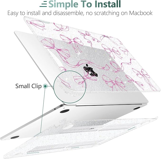 DONGKE Compatible with M4 MacBook Air 15 inch Case 2025-2023 A3241 A3114 A2941 M3 M2 Retina Display Touch ID, Plastic Hard Case & Keyboard Skin for MacBook Air 15" - Sparkly Clear Bows