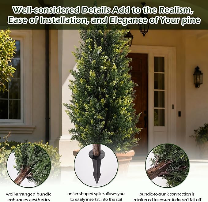 40inch Artificial Cedar Christmas Trees, 2 Sets Faux Cypress Topiary with Spikes, Weatherproof UV Resistant Fake Shrubs Cypress for Outdoor Front Porch Planters, Topiary Bush Balls Decor