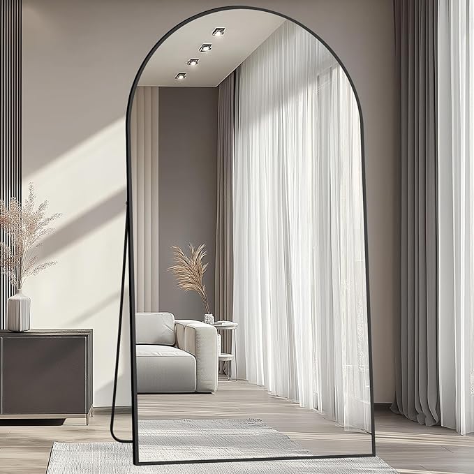 MELOMOIR 82"x44" Oversized Floor Mirror Freestanding, Arched Full Length Mirror for Bedroom Living Room Dressing Room Gym Yoga Hair Salon, Black Mirror Full Length with Shatterproof Tempered Glass