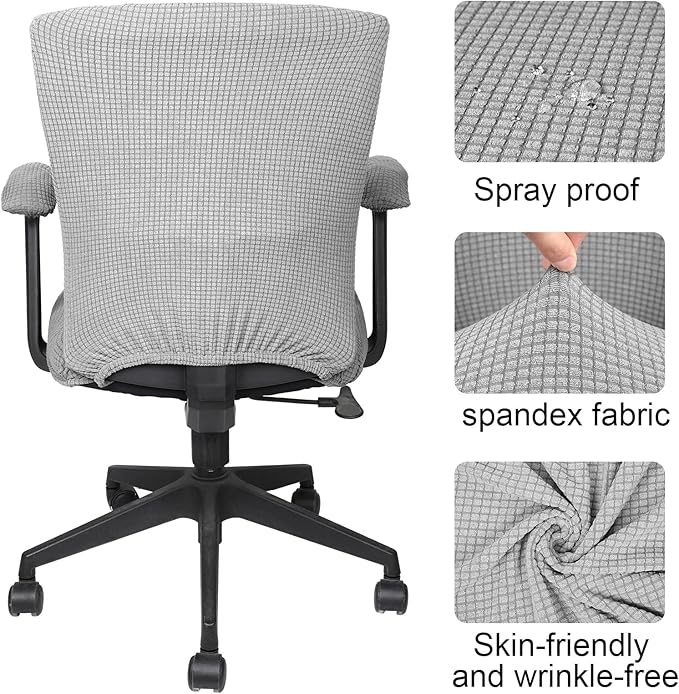 Tallew 8 Pcs Office Chair Covers Set Computer Universal Protective Stretchable Chair Seat Covers Desk Armrest Slipcovers Pads Office Cushion Backrest for Rotating (Silver Grey)