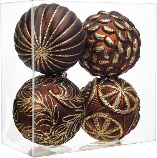 Hollyone 4.7 Inch Large Brown and Gold Christmas Ornaments 4Pcs Christmas Tree Balls Bronze Ornaments Shatterproof Christmas Ornaments for Xmas Tree Decor Party Wreath Home Decor (Brown, 120mm)