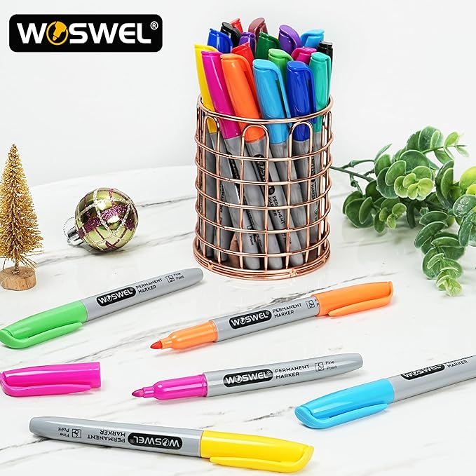 Permanent Markers Bulk, 144 Pack Permanent Marker Set, 12 Assorted Colors, Fine Point Tip, Fast Dry, Waterproof, work on Plastic, Glass, Metal, Wood and Stone, Perfect for School, Office, Home