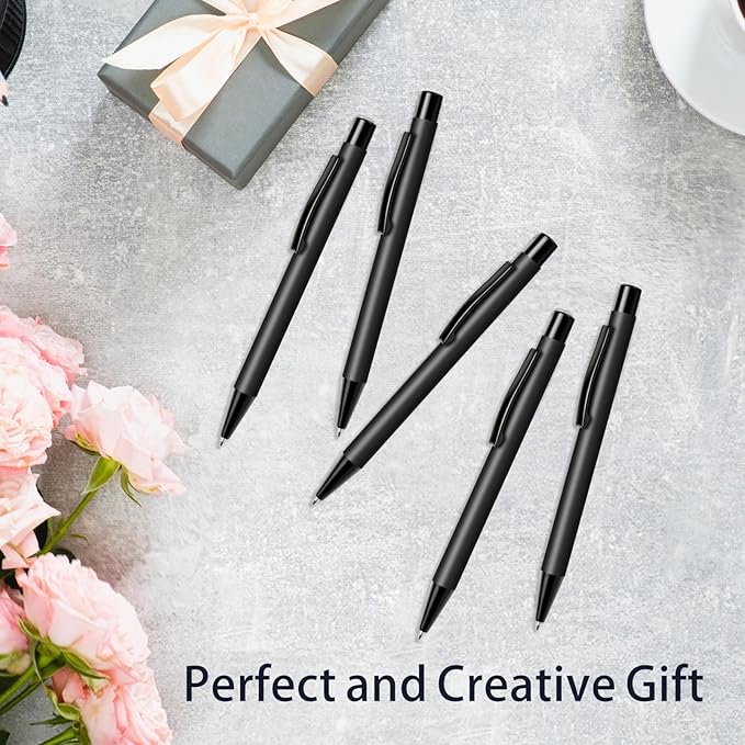 Cambond Ballpoint Pens Black Pens - Metal Pen Retractable Ink Pens for Journaling Business Police Men Flight Attendant 1.0mm Medium Point Smooth Writing, 5 Pen with 5 Refills (Black)