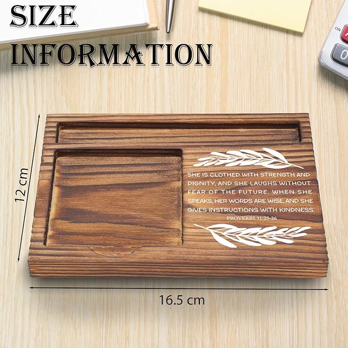 Christian Desk Organizer, Bible Verse Sticky Note Holder, Proverbs 31:25 She is Clothed with Strength and Dignity, Religious Gifts for Women, Christian Leaders, Believers TZP104