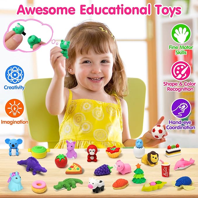 Arscniek 110 Pack Animal Erasers for Kids, Take Apart Mini Pencil Erasers, Desk Pets & Treasure Box Toys, Bulk Party Favors, Stocking Stuffers, Classroom Prizes, School Supplies, Gift for Boys & Girls