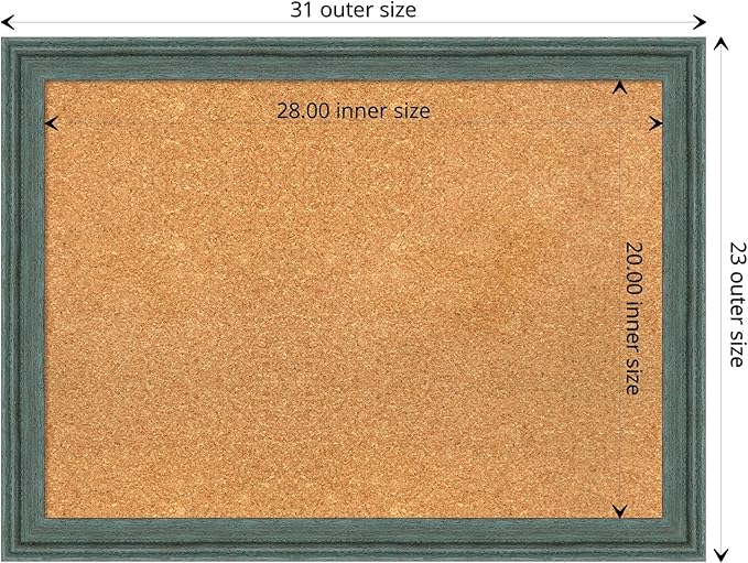 Amanti Art Natural Cork Board for Wall, 23x31 Vision Board with Blue Wood Frame, Medium Corkboard Office Decor for Home Organization, Rustic Farmhouse Corkboard Pinboard to display items for home