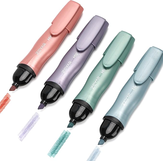 ZEYAR Aesthetic Highlighter Pen, Mystic Gems Colors, Chisel Tip Marker Pen, Water Based, No Bleed Dry Fast Easy to Hold, for Study Notes School Office (4 Noble Colors)