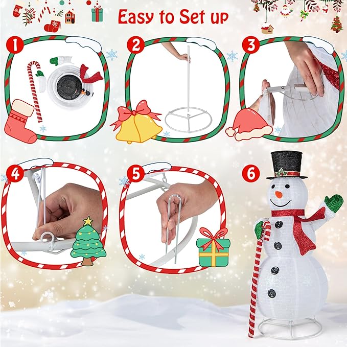 Tangkula 5 FT Pop-up Lighted Christmas Snowman, Large White Pre-lit Christmas Decoration with 180 LED Lights, Hat, Scarf, Indoor Outdoor Xmas Holiday Decor for Party, Yard, Garden, Porch, Lawn