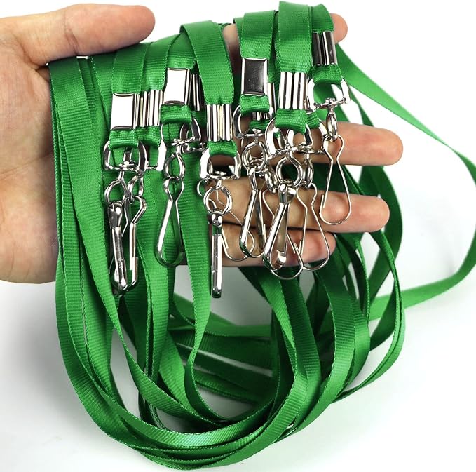 Beebel Lanyard Bulk Lanyards for Id Badges Flat Lanyard with Badge Clip Swivel Hook 50 Pack (Green)