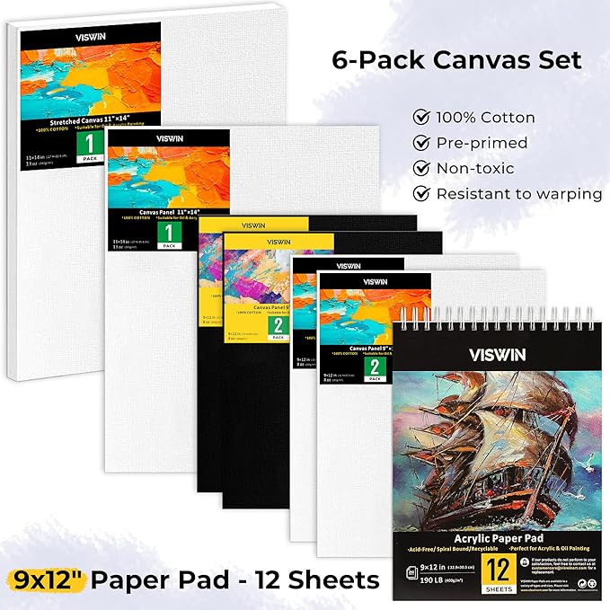 VISWIN Deluxe Acrylic Paint Kit with Tabletop Easel Box, 74 Pcs Painting Kit with 48 Acrylic Paint Set, Canvas, Brushes, Art Supplies for Adults, Artists, Beginners