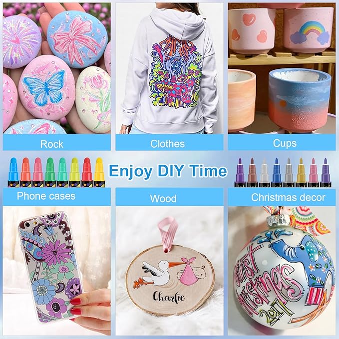 Betem 24 Colors Dual Tip Acrylic Paint Pens Markers, Premium Acrylic Paint Pens for Wood, Canvas, Stone, Rock Painting, Glass, Ceramic Surfaces, DIY Crafts Making Art Supplies