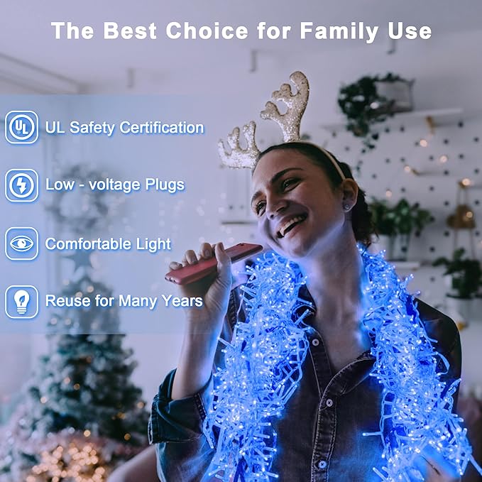 200 LED 66ft Christmas String Lights Indoor Outdoor, 8 Modes Christmas Fairy Lights with Timer & Momory, IP44 Waterproof Christmas Tree Lights for Xmas Patio Yard Fence Balcony Garden (Blue)