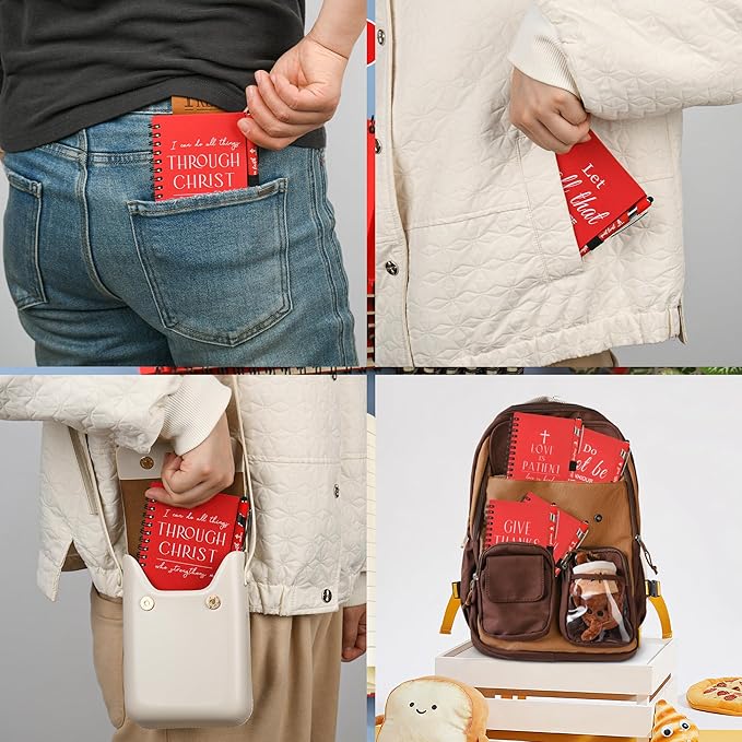 INSADA Christian Prayer Journal Spiral Red Notebooks Bulk with Pens- Small Notepads (4.13”x5.43”) - Christmas Gifts for women, Church Members & Bible Study Groups (30 Sets Red)