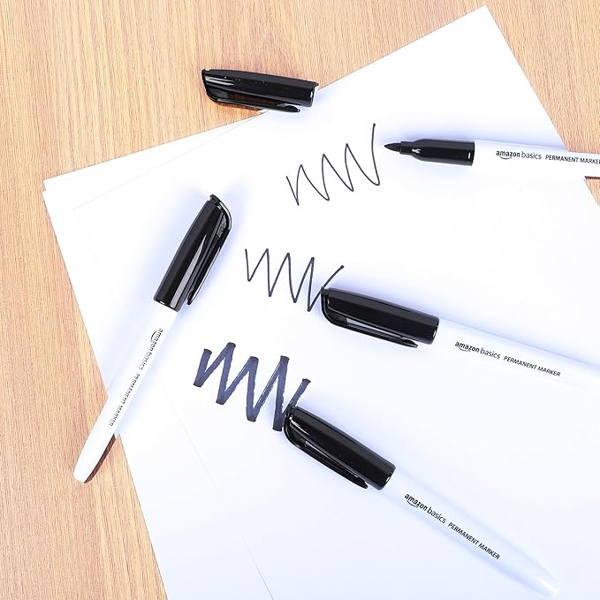Amazon Basics Fine Tip Point Permanent Markers for Office, School, and Home Use, Black, 4 Pack