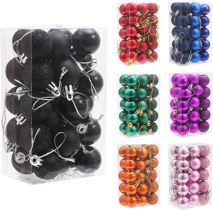 30ct Christmas Ball Ornaments, 1.18" Shatterproof Tree Decorations, Perfect Hanging Ball for Indoor/Outdoor Holiday Party Decor (Black)