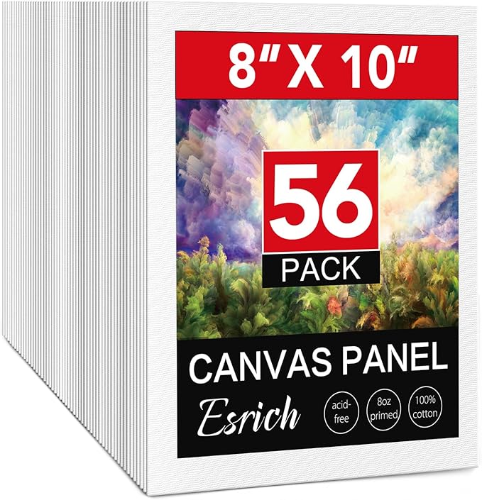 ESRICH Canvas Boards for Painting 8x10 Inch, 56 Pack Bulk 8x10 Inch Canvases for Painting- Cotton Canvas Panels for Oil, Acrylic & Watercolor Painting.
