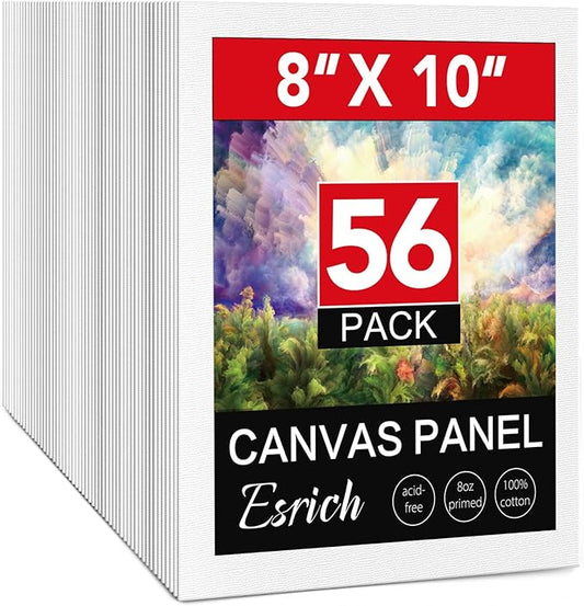 ESRICH Canvas Boards for Painting 8x10 Inch, 56 Pack Bulk 8x10 Inch Canvases for Painting- Cotton Canvas Panels for Oil, Acrylic & Watercolor Painting.
