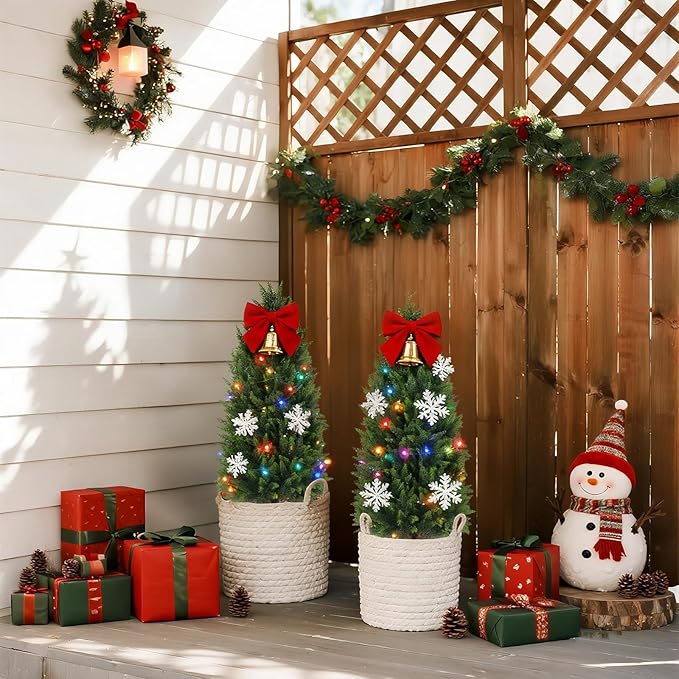 Artificial Topiary Cedar Trees, 2 Pack 3FT Artificial Cedar Pine Tree Potted UV Rated Plant Fake Plants Tall Artificial Plants Shrubs for Indoors Outdoors