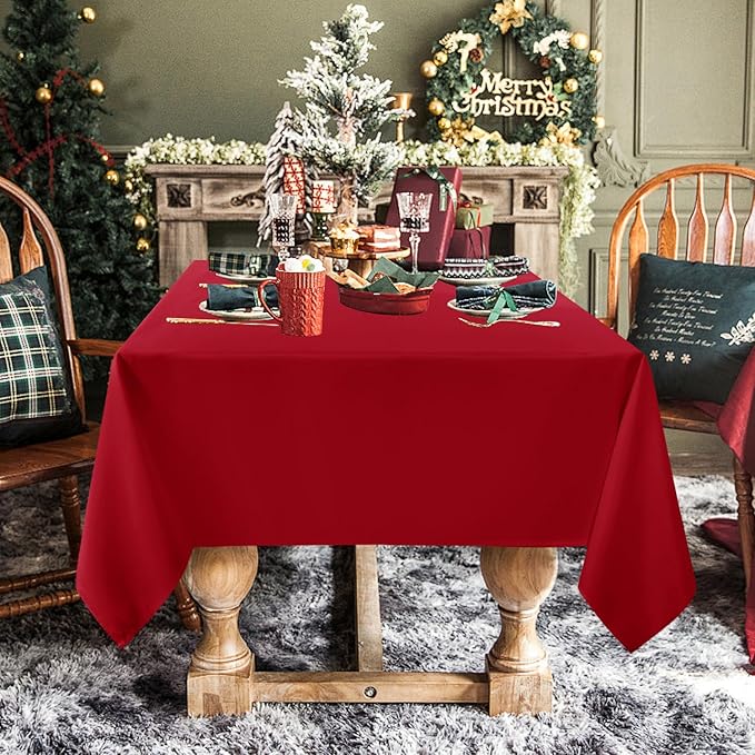 sancua Rectangle Tablecloth - 60 x 84 Inch - Stain and Wrinkle Resistant Washable Polyester Table Cloth, Decorative Fabric Table Cover for Dining Tables, Buffet Parties, Christmas Red