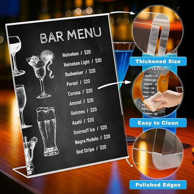 12 Pcs Acrylic Sign Holder 8.5*11inch, Slanted Back Sign Holder, Acrylic Display Stand,Vertical Indicator Stand, Suitable for Shopping Malls, Offices, Restaurants, and Weddings