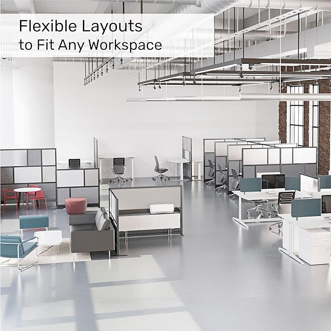 Workflow Modular Wall | Room Divider with Whiteboard, Sound-Dampening, & Frosted Acrylic Panels | Expandable Office Partition for Privacy & Productivity (70" x 70")