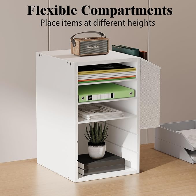 6 Tier Adjustable Countertop Mail Sorter, Mailboxes With Name Slots, Literature Organization Paper Storage Slot, Office Desk File Organizer, Wooden Desktop Mailbox for Classroom, White