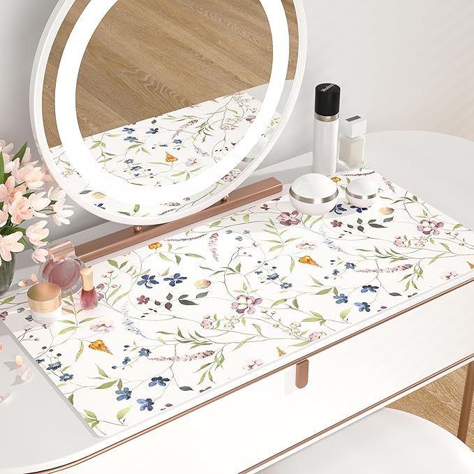 QIYI Floral Mouse Pad, Large Desk Mat for Desktop, Women Girls Watercolor Flowers Office Décor Desk Accessories, PU Leather Waterproof Gaming Mousepad, Wildflowers Desk Pad Computer Mat, 31.5" x 15.7"