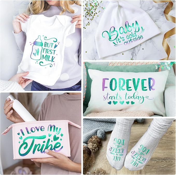 VINYL FROG Chameleon Heat Transfer Vinyl Roll HTV Vinyl - 12" x12ft Purple to Green Gradient Iron on Vinyl for T-Shirts, Heat Press Vinyl for DIY Craft Designs (Purple to Green)