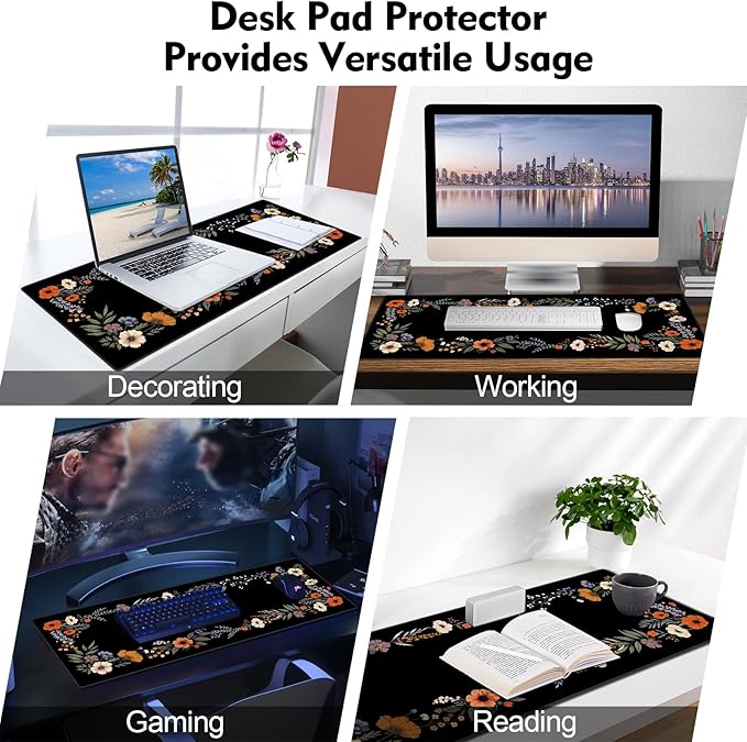 Galdas Gaming Mouse Pad XXL XL Large Long Extended Big Mousepad Non-Slip Rubber Keyboard Desk Pad with Stitched Edges for Laptop Home Office (31.5x11.8x0.08 Inch)-Floral Flower