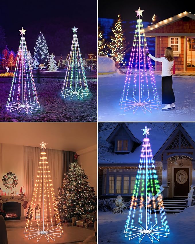 Brightever 6FT 265 LED Smart Cone Christmas Tree, Outdoor Prelit Christmas Tree with 16 Million DIY RGB LED Light Show, Remote APP Control Color Changing Music Sync for Xmas Outdoor Decorations