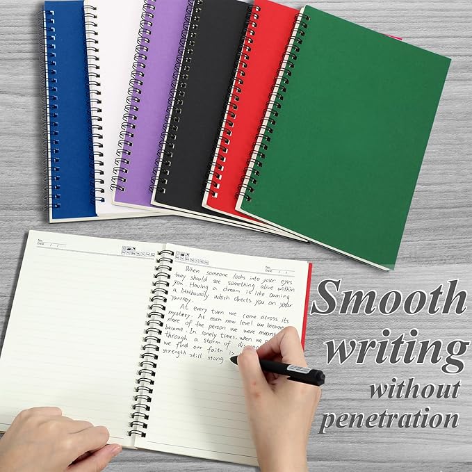 Leelosp 12 Pack Small Spiral Notebook A5 Lined College Ruled Spiral Journal Notebook 5.5 x 8.3 Inch Kraft Cover, 120 Pages for Work Students Office Business(Purple, White, Blue, Green, Red and Black)