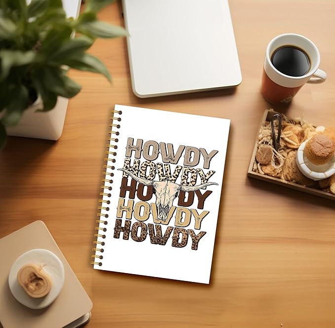 Howdy Western Notebook Journal 164 Pages - Western Gifts for Women Cowboy Cowgirl, Western Cool Notebook, College School Supplies, 5.5×8.3 Notebook Spiral Bound