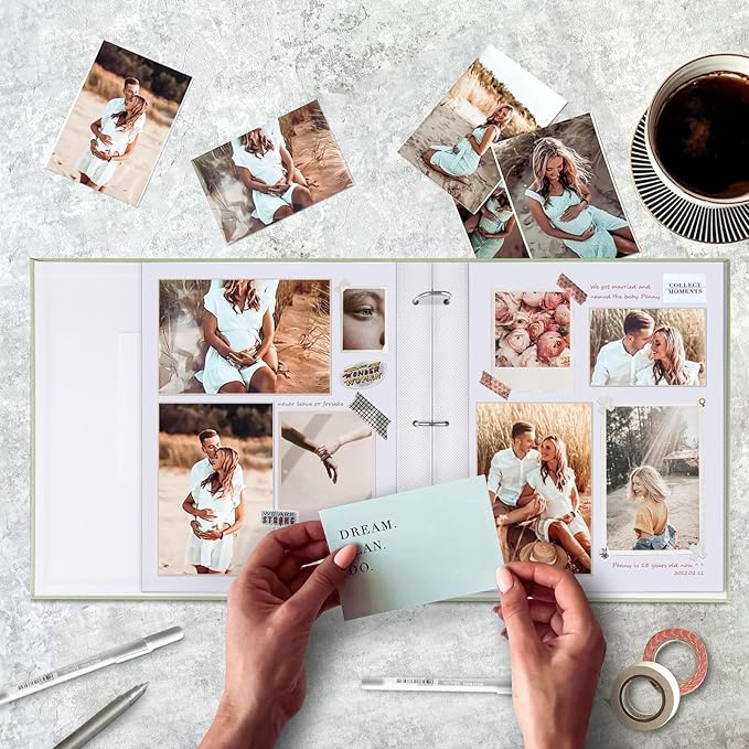 8.5x11 Inch Large 3 Ring DIY Scrapbook Photo Album with 30 Plastic Sleeves 60 Pages Blank Scrapbooks, 8.5 x 11 Scrap Book Albums for Baby Travel Wedding Graduation kids (Sage Green)