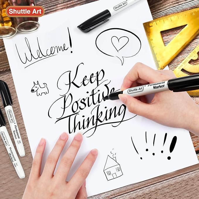 Shuttle Art Permanent Markers, 30 Pack Black Permanent Marker set,Fine Point, Works on Plastic,Wood,Stone,Metal and Glass for Doodling, Marking