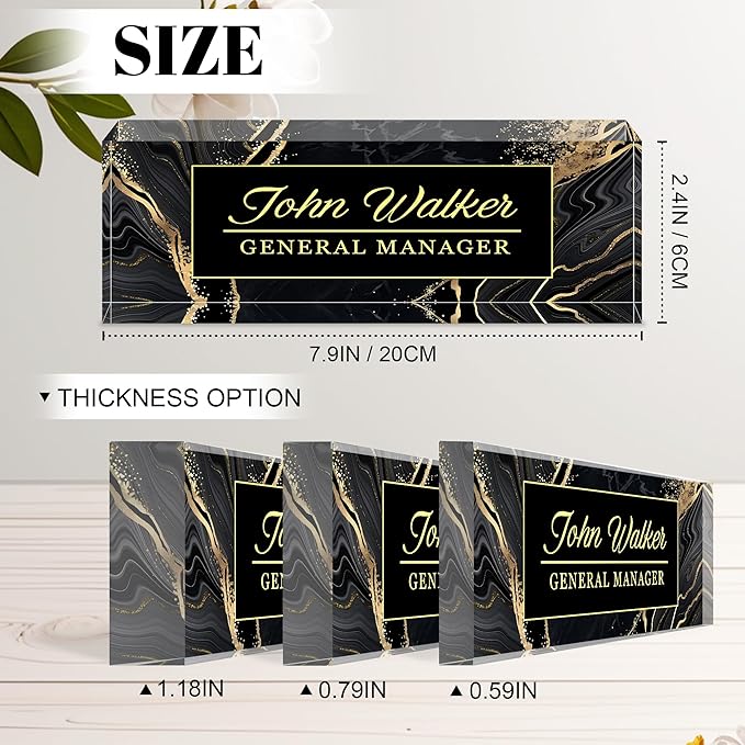 Ship Next Day Personalized Name Plate for Desk, Custom Acrylic Desk Name Sign, Office Appreciation Gifts for Women Men Coworkers Boss Teacher Employee (Black Marble)