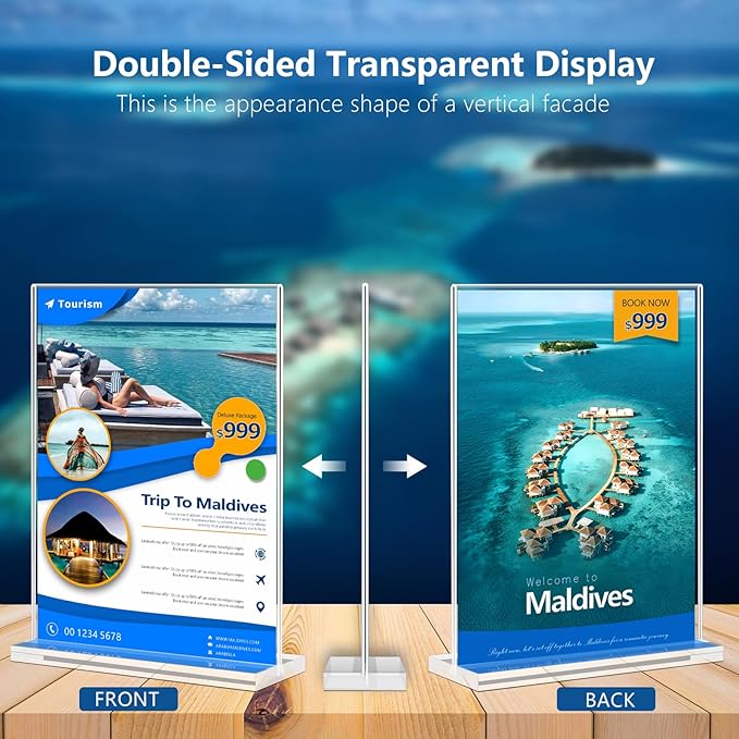 Acrylic Sign Holder 4x6 - 16 Pack Clear Display Stand Vertical Picture Holders for Tables, Double Sided T Shape Flyer Holder Plastic Picture Frame Sign Holder for Store,Restaurants,Hotels,Office