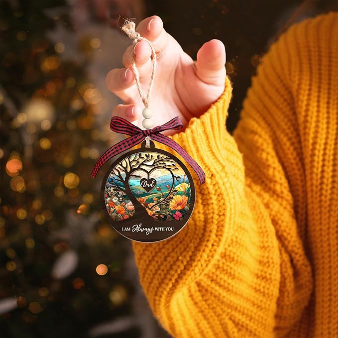 Dad Memorial Ornament - Memorial Ornaments for Loss of Dad - Bereavement Gifts - Memorial, Remembrance, Sympathy Gift - 2 Layer Wood Acrylic Suncatcher Ornament