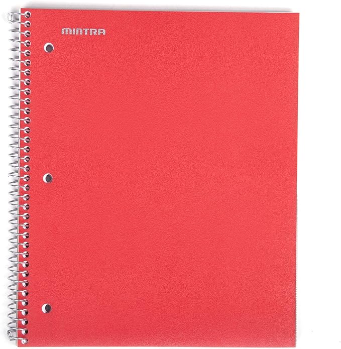 Mintra Office Durable Spiral Notebooks, 1 Subject, (Red, College Ruled 3 Pack), 100 Sheets, Poly Pocket, Moisture Resistant Cover, School, Office, Business, Professional