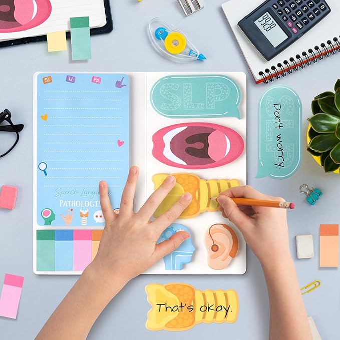 Xqumoi Speech Language Pathologist Sticky Notes Set - SLP Appreciation Self-Stick Note Pads Speech Therapy Writing Memo Pad Page Marker Bookmarker School Office Supplies Thanksgiving Christmas Gift