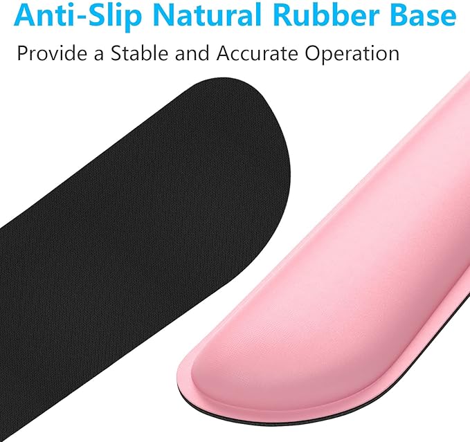 Dapesuom Keyboard Wrist Rest Set, Cute PU Leather Wrist Cushion for Computer Keyboard and Mousepad, Memory Foam Mouse Pad Rests Support with Non-Slip Base for Typing Pain Relief, Laptop, Pink