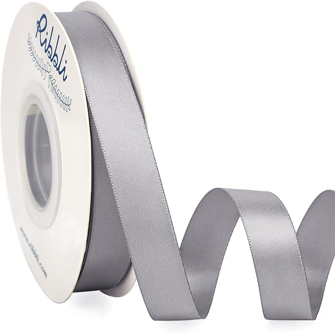Ribbli Silver Satin Ribbon 5/8 inch x Continuous 25 Yards,Double Faced Satin Use for Craft, Gift Wrapping, Christmas Ornaments, Hair Bows, Bouquet Bows