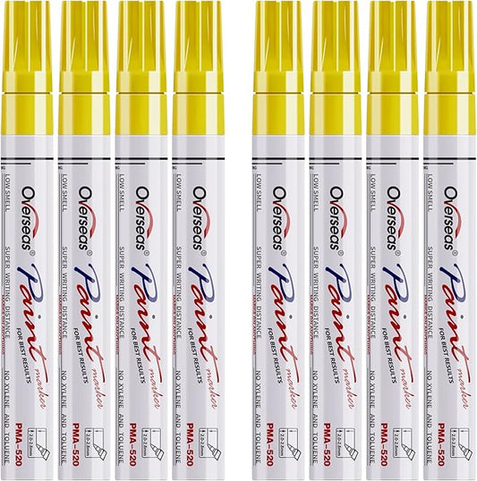 Paint Pens Paint Markers - Yellow Permanent Markers 8 Pack, Oil Based Waterproof Quick Dry Medium Tip Marker Pen for Metal, Wood, Fabric, Plastic, Rock, Stone, Mugs, Canvas, Glass, Art Craft