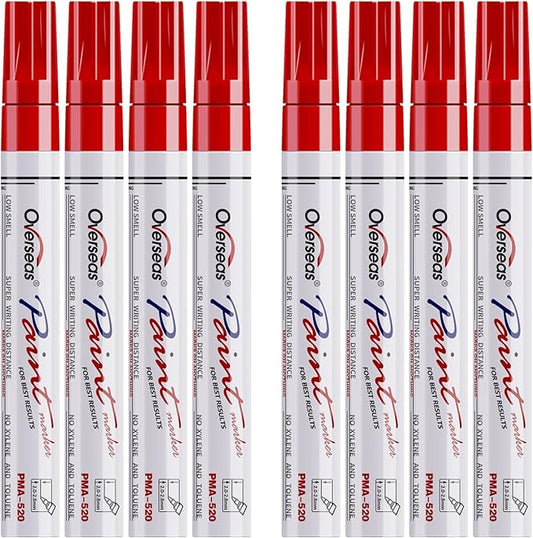 Paint Pens Paint Markers - Red Permanent Markers 8 Pack, Oil Based Waterproof Quick Dry Medium Tip Marker Pen for Metal, Wood, Fabric, Plastic, Rock, Stone, Mugs, Canvas, Glass, Art Craft