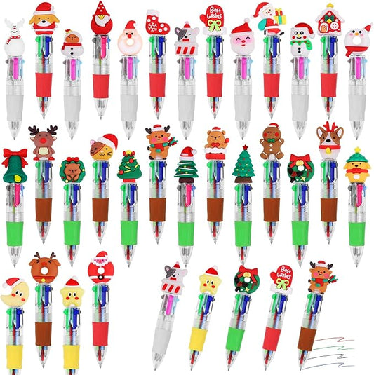 CZWZ 30Pcs Mini Multicolor Pens in One 4-in-1 Cute Pens Bulk for Kids, Ballpoint Pen for Birthdays and Children's Parties, Fun Gifts Assorted Ink Kawaii Pen(Christmas)