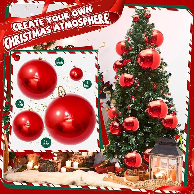 60 Pcs Christmas Ball Ornaments 4 Inch UV Resistant and Waterproof Shatterproof Shiny Plastic Christmas Tree Hanging Ornaments Decoration for Indoor Outdoor Holiday Party(Red)