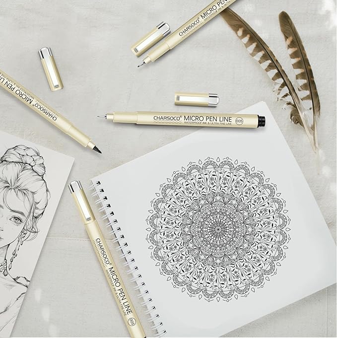 Black Micro Pens, 6 Sizes in 0.23mm - 2mm, Waterproof Archival Ink, Fine Point Pen for Artist Illustration, Sketching, Anime, Manga and Technical Drawing