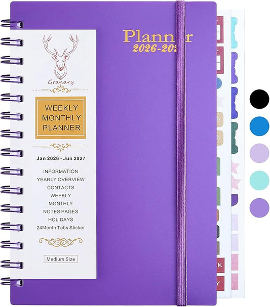 Daily Planner 2026-2027, Weekly and Monthly Planner 2026-2027 Academic Year, January 2026-June 2027 Calendar Planner, 8.2"×5.5", 18 Months, Agenda Book for Teacher, School Student(JAN.2026-JUN.2027 Deep Purple)